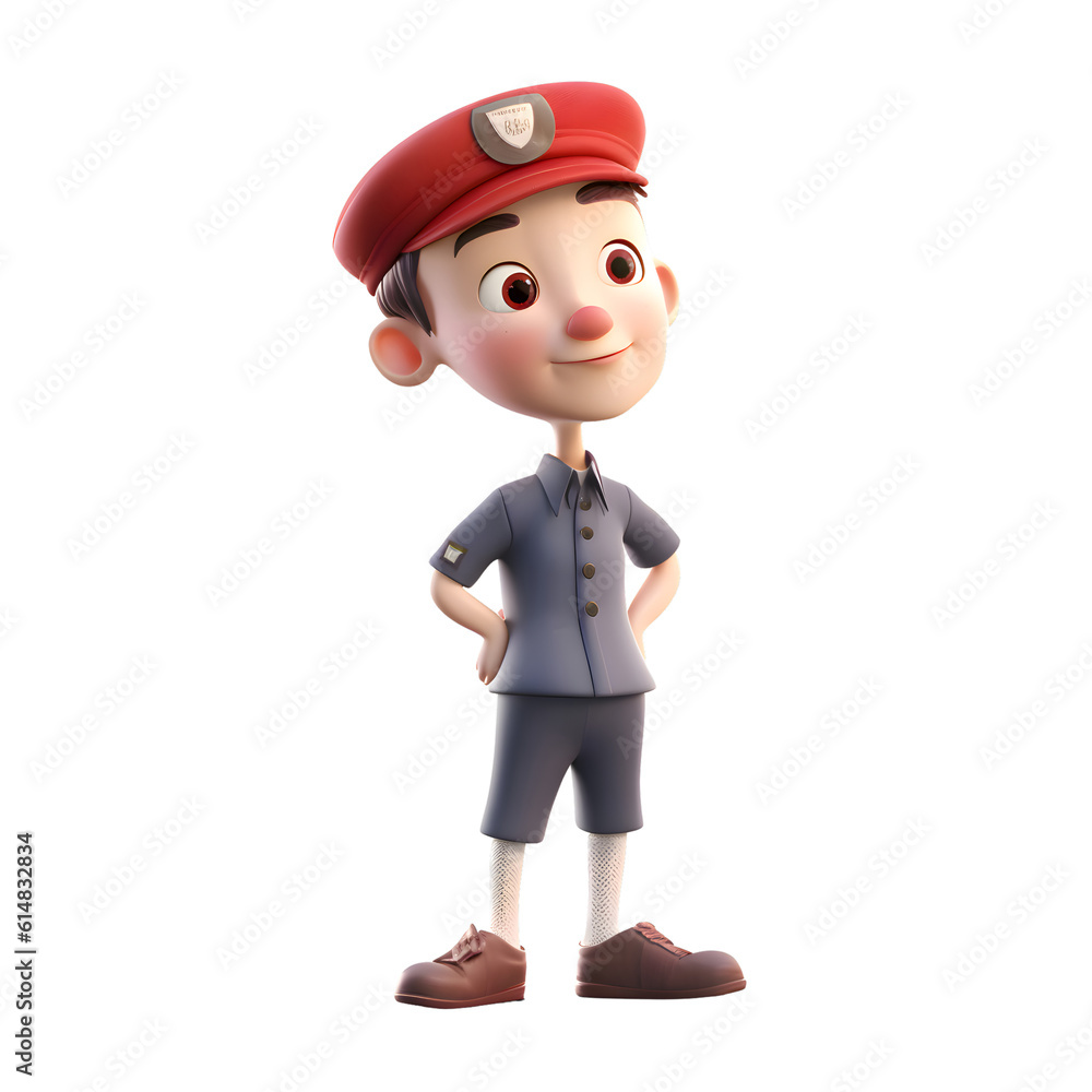 3D Render of a Little Boy Wearing a Police Station Uniform