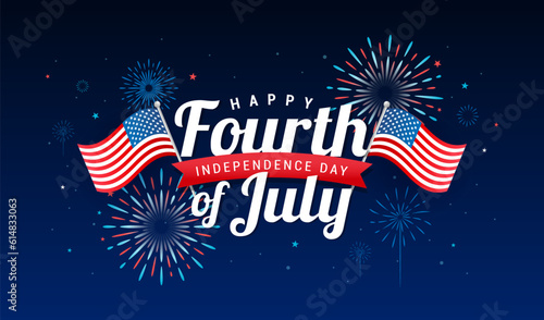 Happy 4th of July, Independence day banner vector illustration. Fireworks celebrations in the night sky