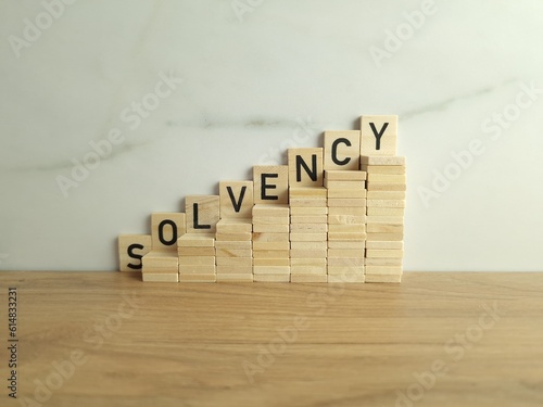 Photos Wooden stairs up with word solvency