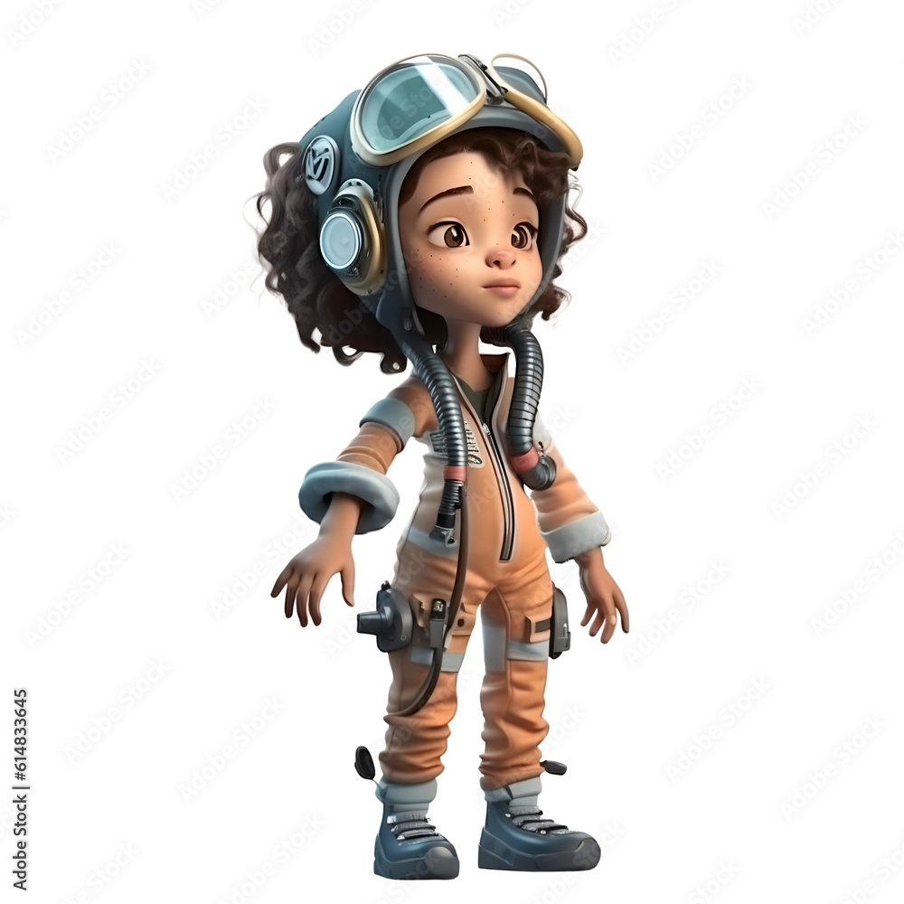 3D Render of an Astronaut Girl on white background with clipping path