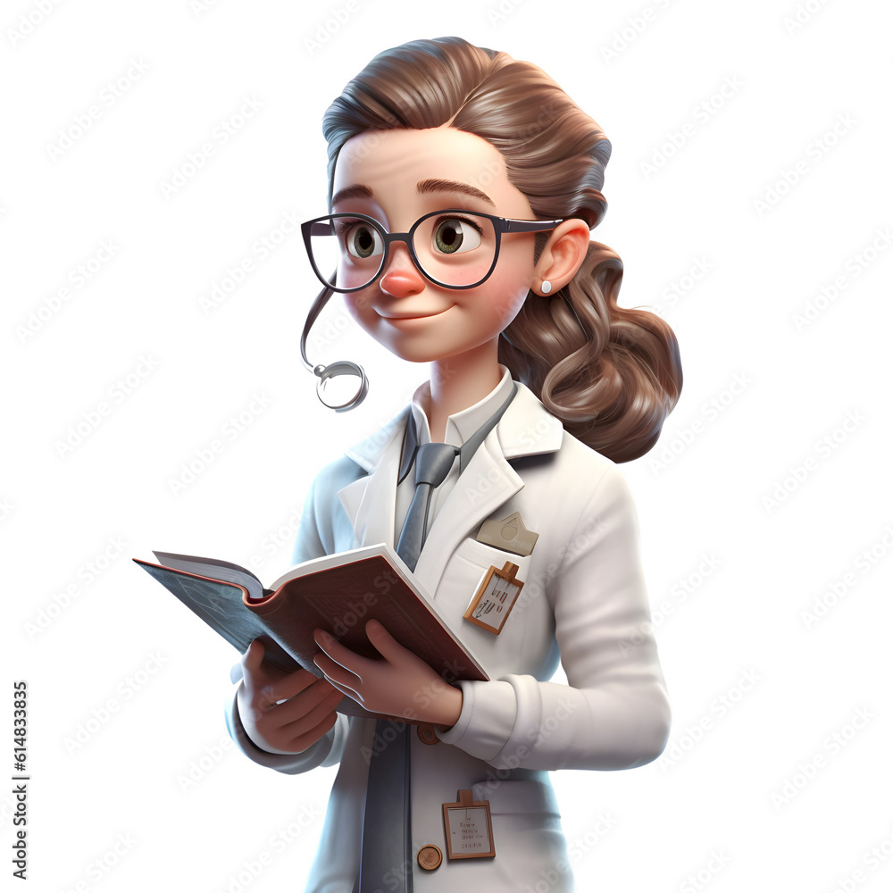 3D illustration of a young doctor with a book in her hands