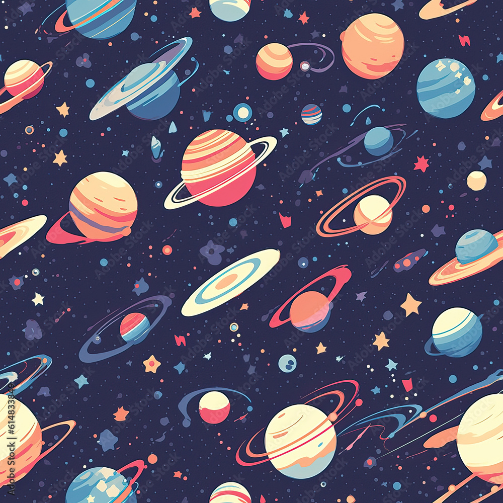 Planets in space cute seamless repeat pattern Planets in space cute seamless repeat pattern