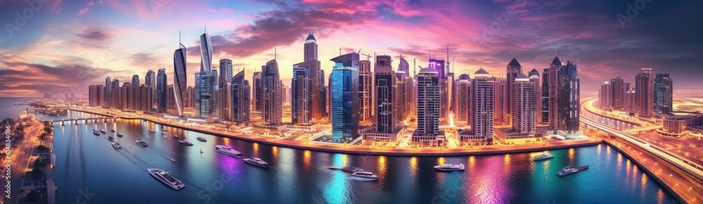 Fototapeta premium Panorama of the city and river, generative ai
