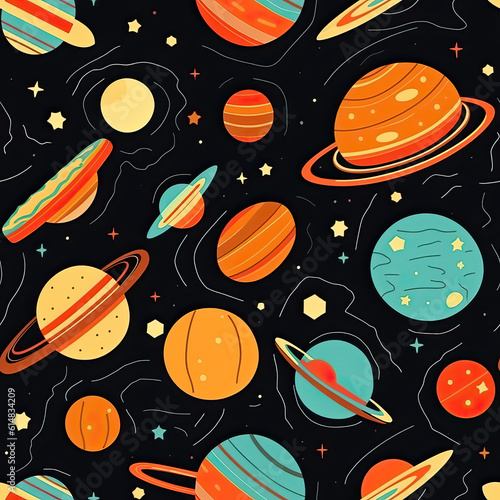Planets in space cute seamless repeat pattern