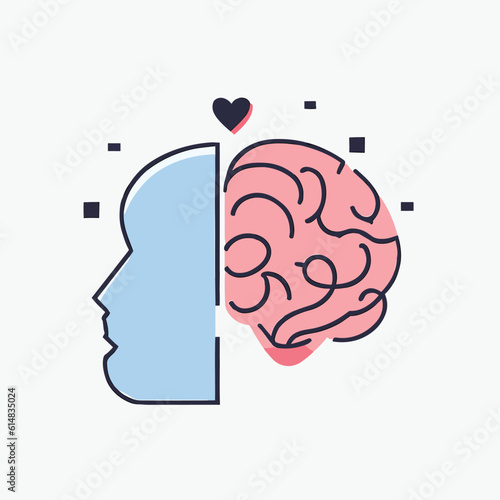 A simple vector illustration depicting the concept of mental health with a brain and heart
