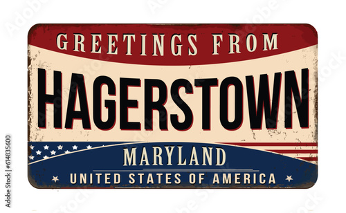 Greetings from Hagerstown vintage rusty metal sign