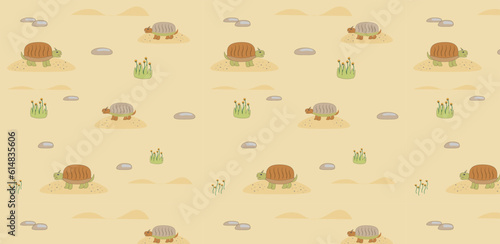 Turtles in the desert childish seamless pattern. EPS10 vector