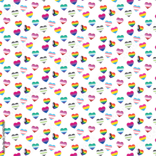 Background with lgbt flags color hearts.