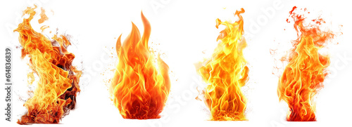 Set of burning fires of flames and sparks on transparent background. For use on light backgrounds.