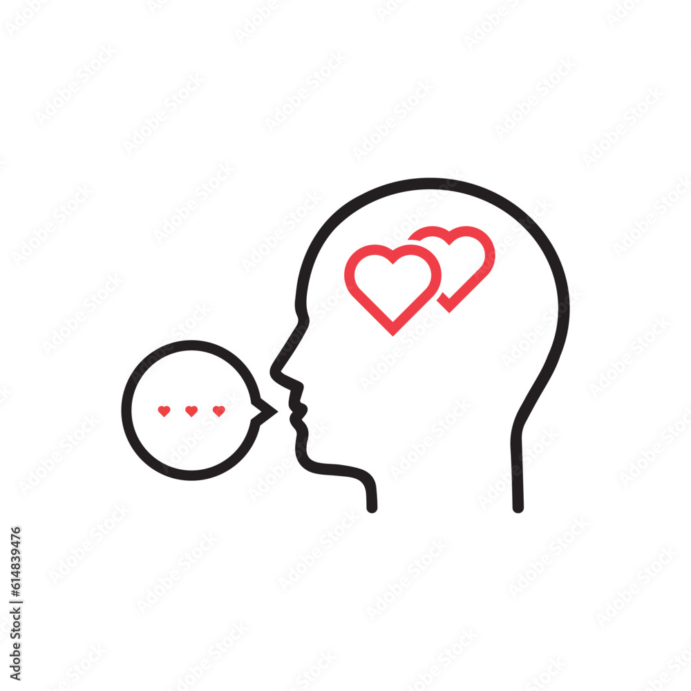 thin line profile of lover head. concept of confession in love or outline badge for online dating site. linear flat style trend modern logotype graphic art design isolated on white background thin line profile of lover head. concept of confession in love or outline badge for online dating site. linear flat style trend modern logotype graphic art design isolated on white background