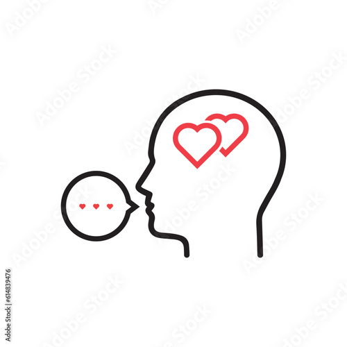 thin line profile of lover head. concept of confession in love or outline badge for online dating site. linear flat style trend modern logotype graphic art design isolated on white background