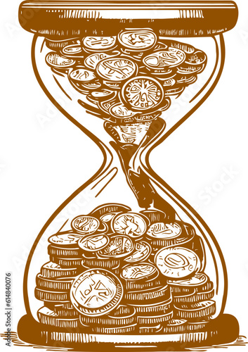 coins falling in the hourglass vector illustration