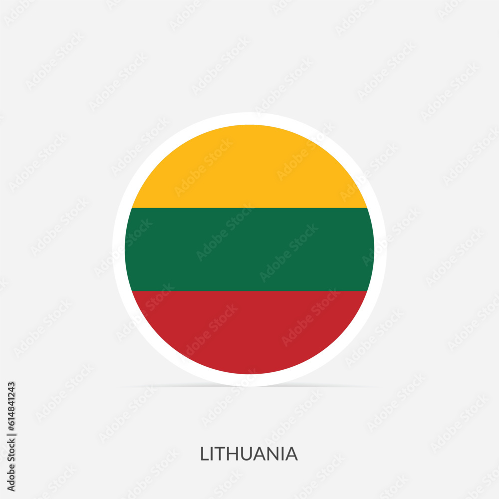 Obraz premium Lithuania round flag icon with shadow.