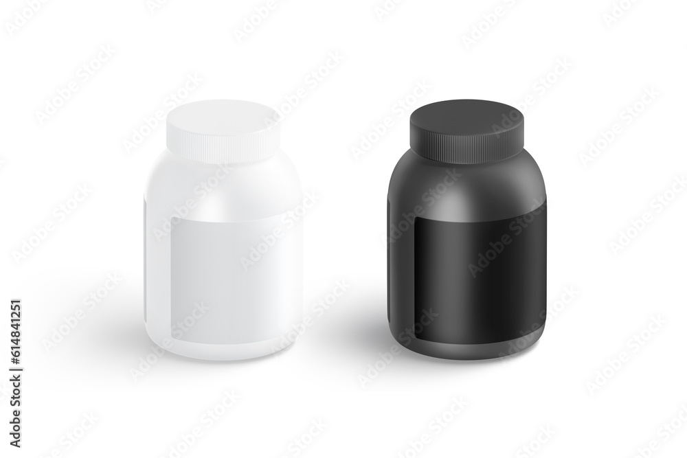 Blank black and white big protein can mockup, side view Blank black and white big protein can mockup, side view