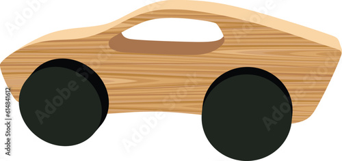 Wooden toy car illustration, simple wooden car vector image