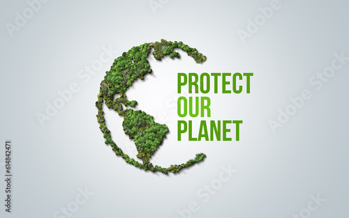 Protect our planet. Earth day and environment day 3d concept background. Ecology concept. Design with 3d globe map drawing and leaves isolated on white background. 