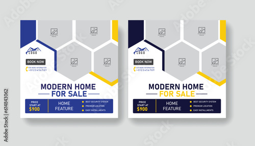 Post Template Real Estate Business Marketing Social Media Banner and square banner. Editable Promotion corporate Web Banner Stories Ads