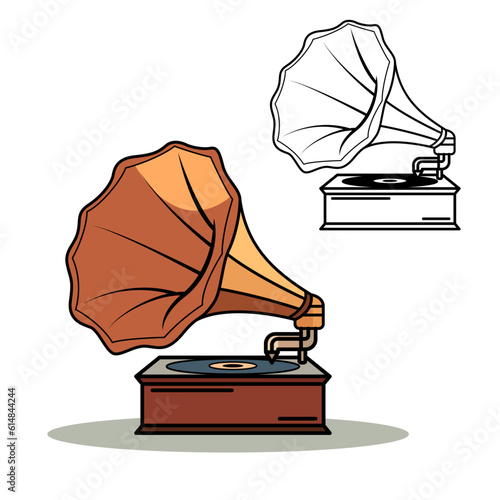 Gramophone illustration colored and black and white vector image
