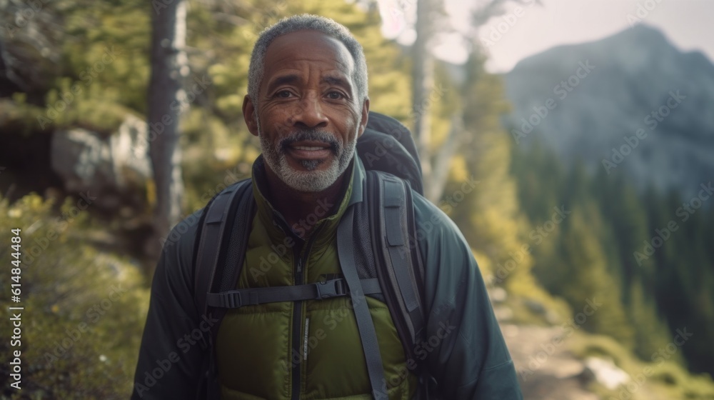 The old man looked aside attentively, went camping, trekking, uniting with nature. There is a backpack and a sleeping pad on the back. Take a refreshing cough The old man looked aside attentively, went camping, trekking, uniting with nature. There is a backpack and a sleeping pad on the back. Take a refreshing cough
