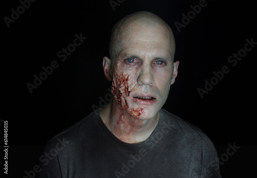 male zombie with face trauma 
