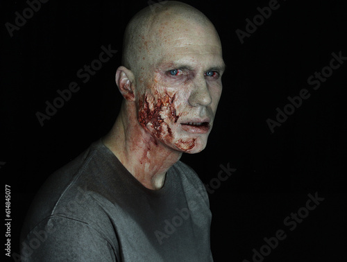 male zombie with face trauma 