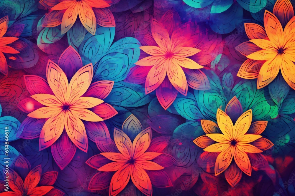 Geometric flowers background, vivid colors wallpaper texture Generative AI Geometric flowers background, vivid colors wallpaper texture Generative AI