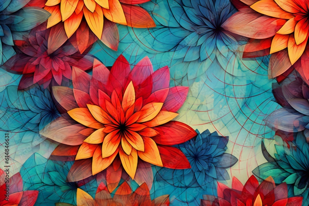 custom made wallpaper toronto digitalGeometric flowers background, vivid colors wallpaper texture Generative AI