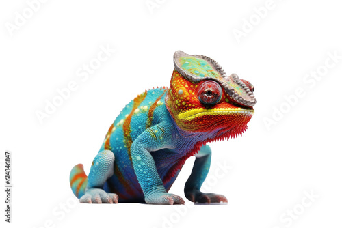 Fotografia Abstract of lizard chameleon portrait isolated on clean png background with multi colored colorful on skin body and scales paint, reptile animal, Vibrant bright, with Generative AI