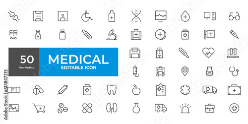 Medicine and Health care flat icons. minimal thin line web icon set. Outline icons collection