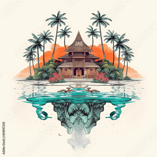 Hawaii style illustration for t shirt  print poster