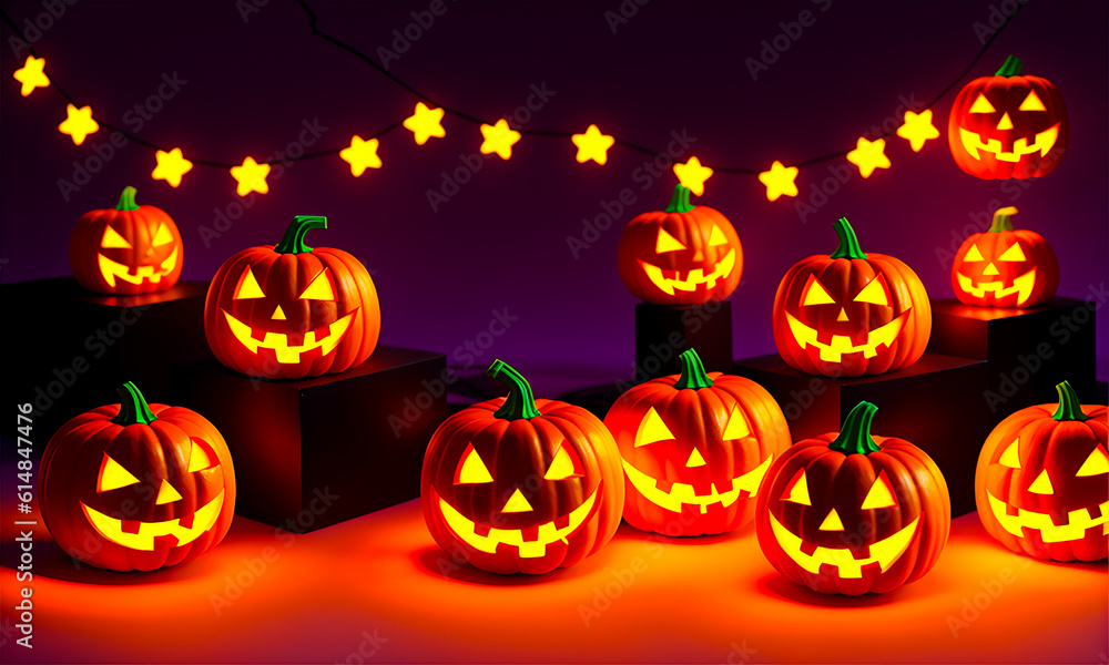 background image Pumpkins In The Spooky Night cute are celebrate the halloween festival 3d glowing. Happy Halloween pumpkins, cute ghost, trick fantasy fun party, Online, Generative AI, illustration background image Pumpkins In The Spooky Night cute are celebrate the halloween festival 3d glowing. Happy Halloween pumpkins, cute ghost, trick fantasy fun party, Online, Generative AI, illustration
