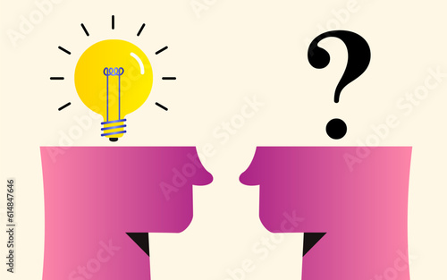 Two human heads with lightbulb and question business concept illustration vector 10 eps