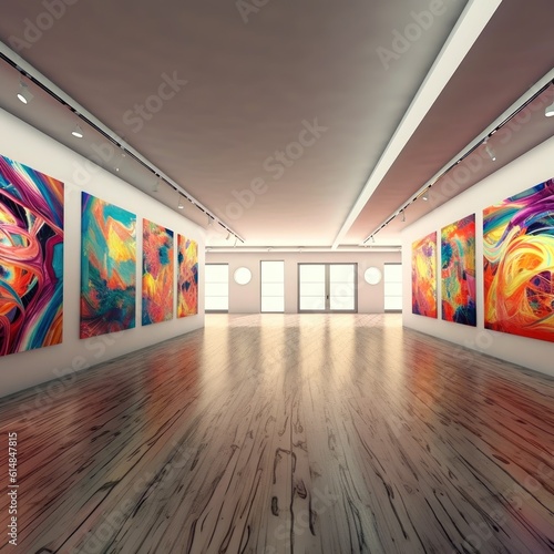 Art living room background decorated with abstract paintings Generative AI Illustration