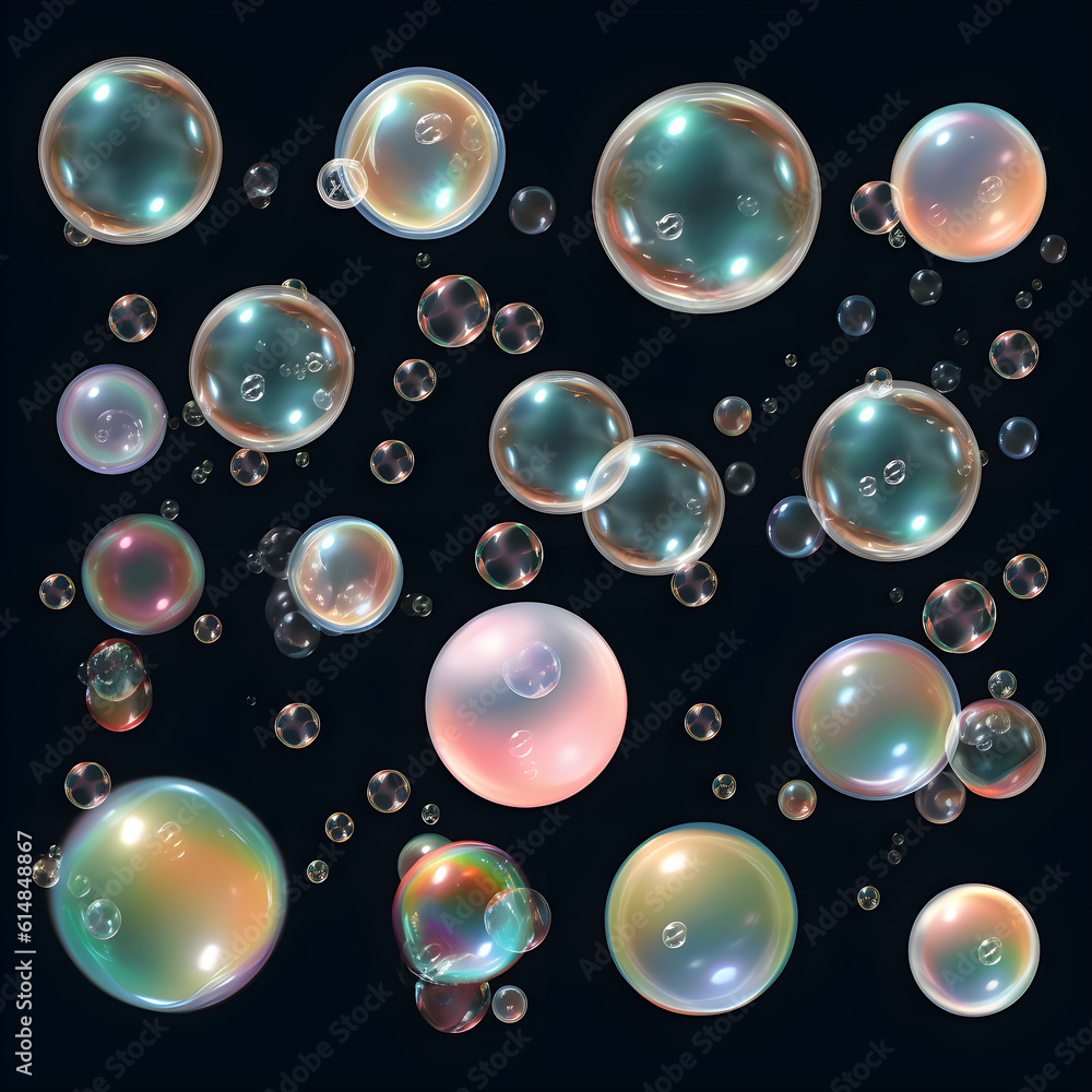soap balloons bubbles isolated on black colourful generative ai