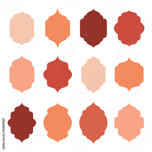 Islamic window shapes. Arabian muslim frames, mosque windows silhouette flat vector illustration set. Oriental arch frame collection