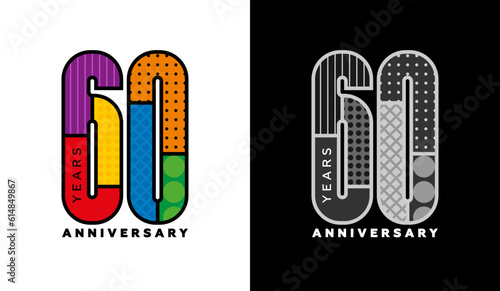 60th anniversary logo set, sixtieth anniversary sign, colorful logo for festive event, invitation, congratulations, web template, flyer and booklet, retro symbol, color logo