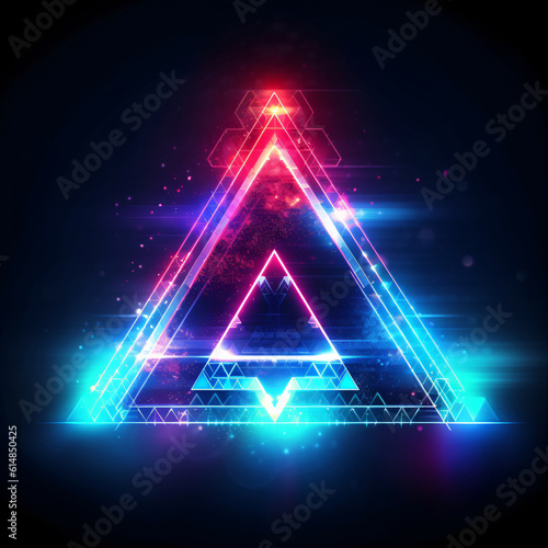 Neon Dreiecke auf dunklem Hintergrund., abstrakter Hintergrund mit AI erstellt