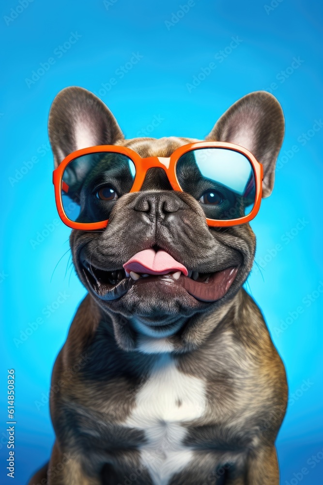 dog with sunglasses on a blue background