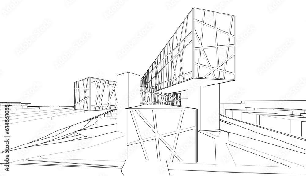 Fototapeta premium Modern architecture 3d illustration 
