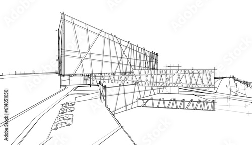 Modern architecture 3d illustration 