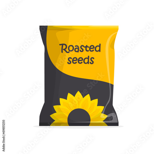 Roasted sunflower seeds. Product packaging design. Template or mockup. Vector illustration in a trendy flat style isolated on white backgound.