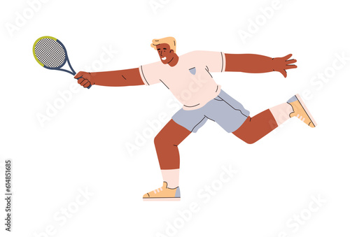 Happy young man with tennis racket flat style, vector illustration