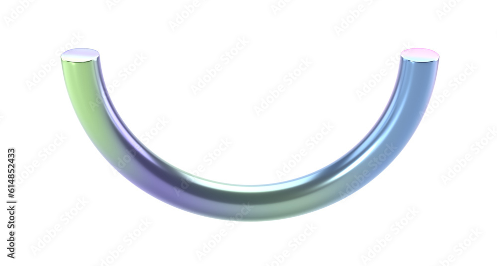 3d render shape metallic holographic abstract semiring. Glossy geometric primitive object half ring isolated transparent png. Iridescent trendy design 3d render shape metallic holographic abstract semiring. Glossy geometric primitive object half ring isolated transparent png. Iridescent trendy design