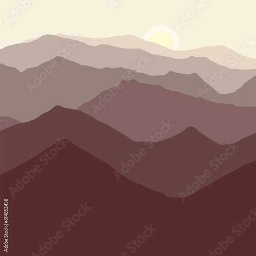 Sunset in the mountains. Scenery. Vector illustration. © Art Umka