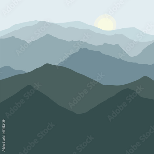 Sunset in the mountains. Scenery. Vector illustration. Sunrise.