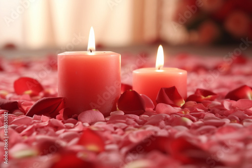 Love s Embrace  Candles and rose petals symbolizing love and affection Generative AI