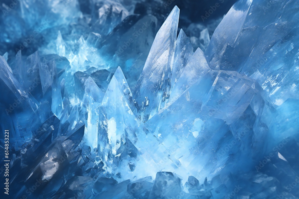 Luminous blue crystal ice glacial texture palace arctic frost snow ice, fog, foreboding,diffused light, smooth sharp rendering, hyper realistic, Intricate fine details Generative AI Luminous blue crystal ice glacial texture palace arctic frost snow ice, fog, foreboding,diffused light, smooth sharp rendering, hyper realistic, Intricate fine details Generative AI