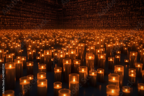 Mysterious Glow: Dark room illuminated by the flickering glow of tee candles Generative AI