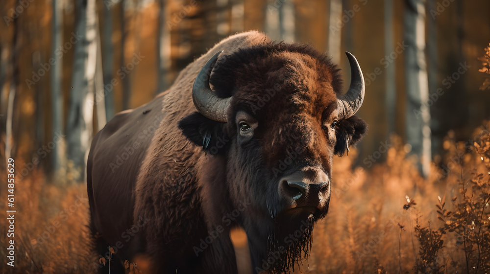 Wood Bison in the Enchanting Boreal Forest. Generative AI