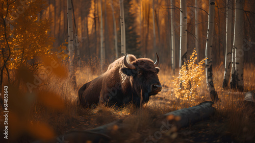 Wood Bison in the Enchanting Boreal Forest. Generative AI